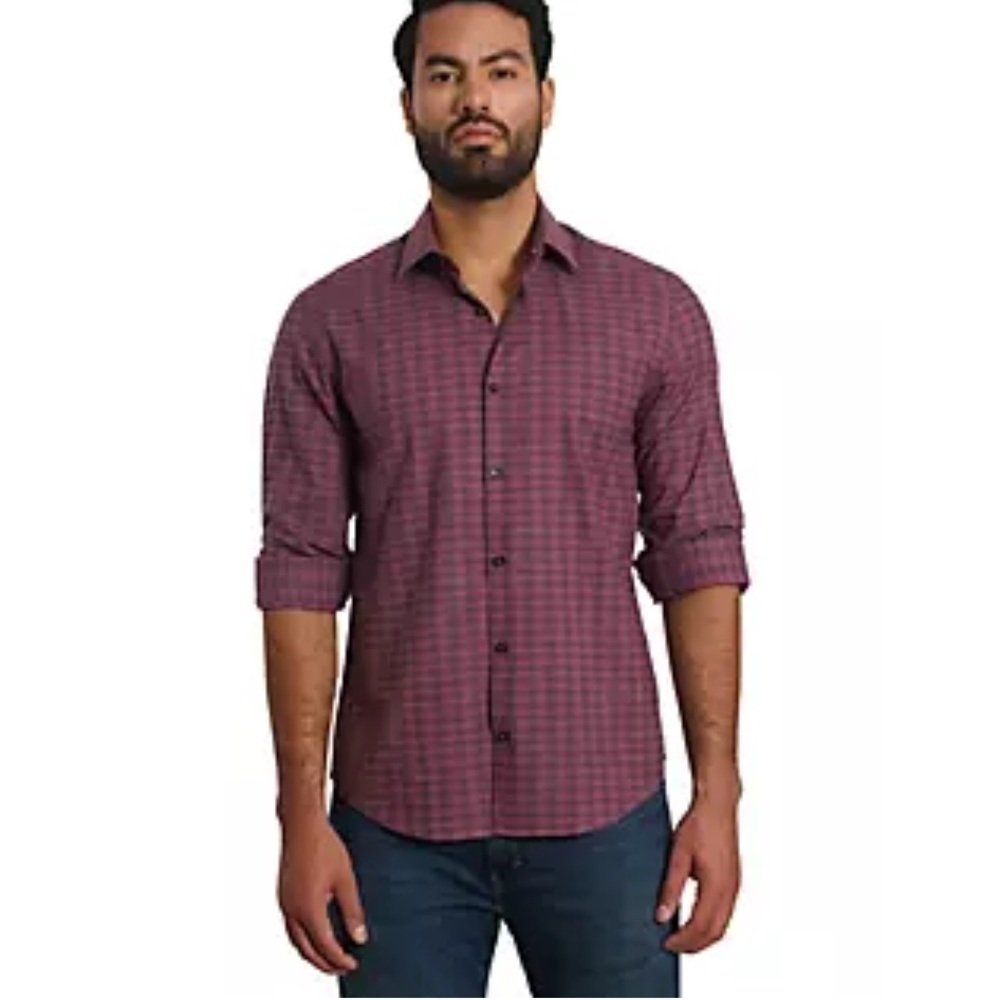 Jared Lang Men's Red Checkered Shirt Size Large Button Down Casual